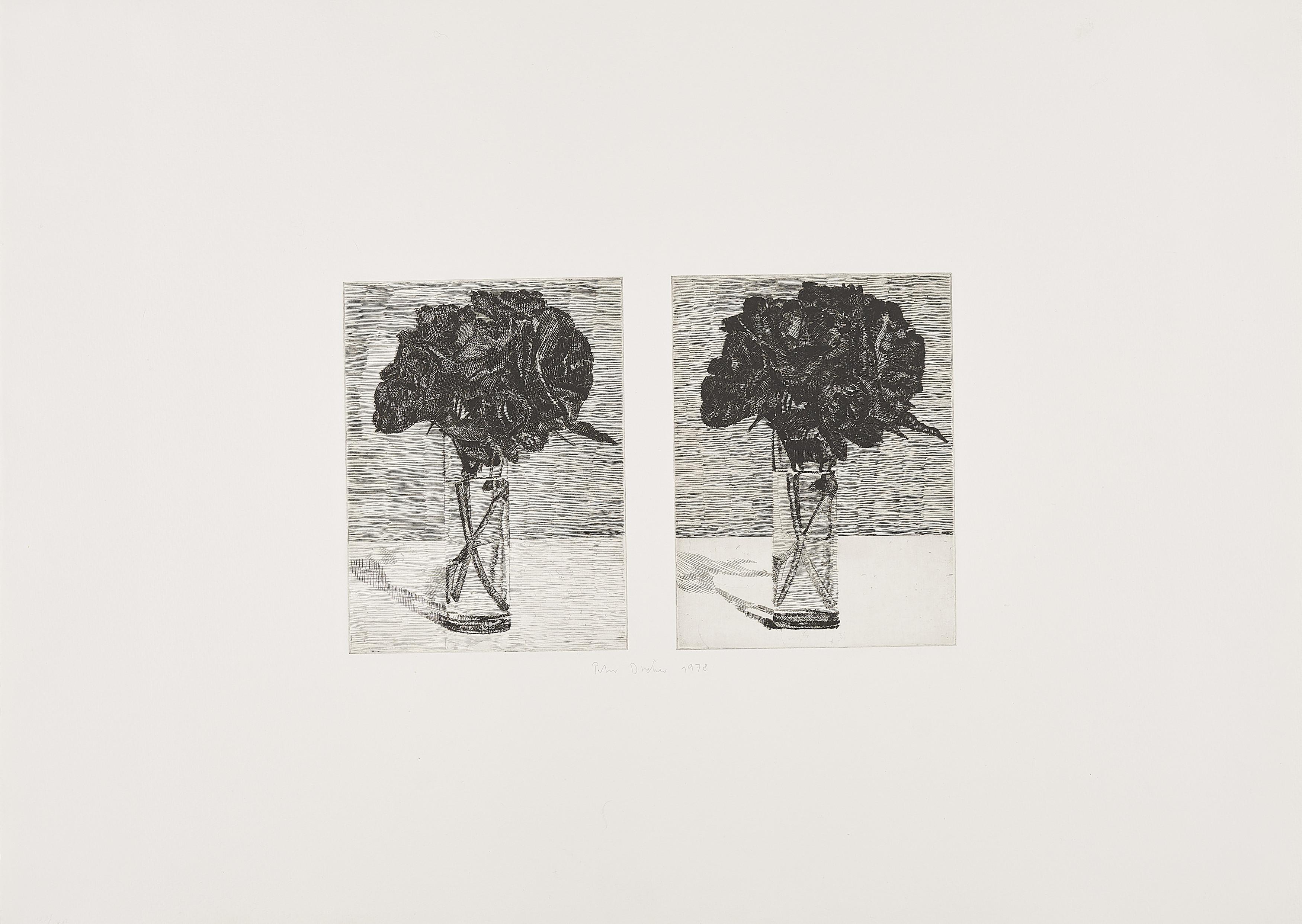 Peter Dreher - Ohne Titel (Rosenstrauß in Glasvase).