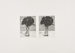 Peter Dreher - Ohne Titel (Rosenstrauß in Glasvase).