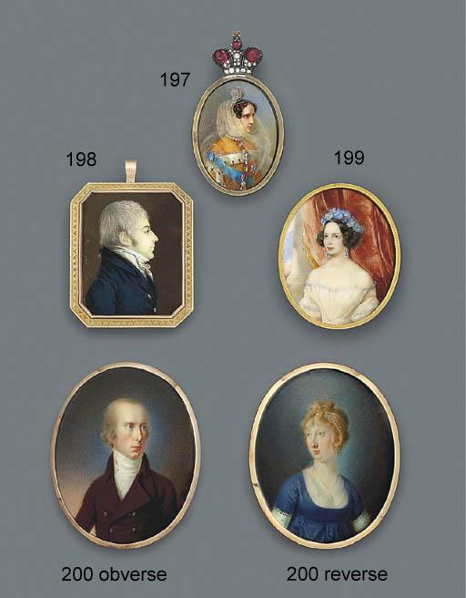 Peter Ernst Rockstuhl - A Gentleman In Profile To The Right, In Blue Coat, White Waistcoat With Blue Trim, Knotted White Cravat, Powdered Hair