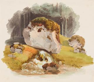 Peter Fendi - Bachlauf mit bemoosten Felsbrocken.