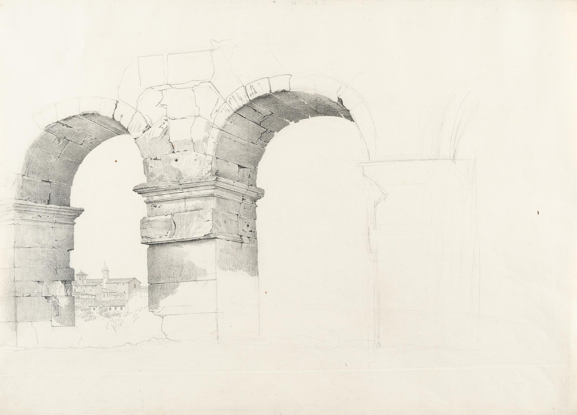 Peter Ferdinand Deurer - Blick durch die Arkaden des Colosseums auf S. Catarina da Siena