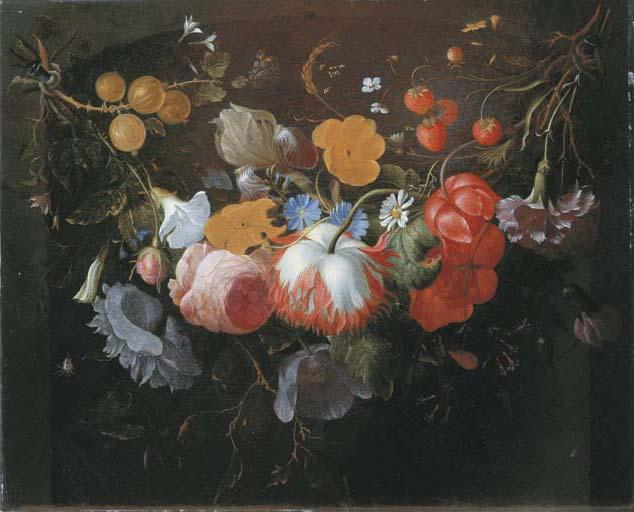 Peter Gallis - A swag of mixed flowers in a niche