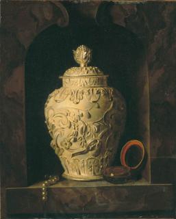 Peter Gerritsz van Roestraten - Un Pot Couvert, Une Montre Et Un Collier Dans Une Niche