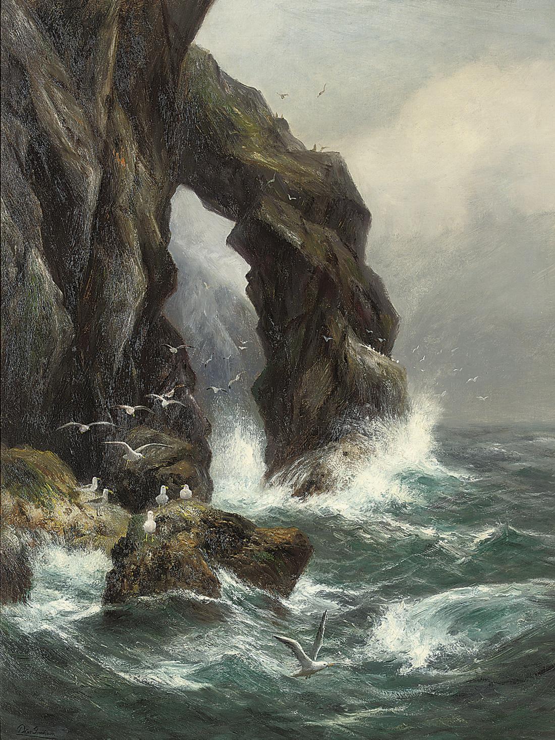 Peter Graham, R.A. - Gulls Off A Rocky Coastline