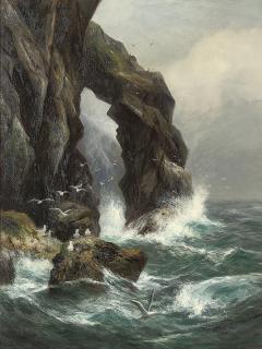 Peter Graham, R.A. - Gulls Off A Rocky Coastline