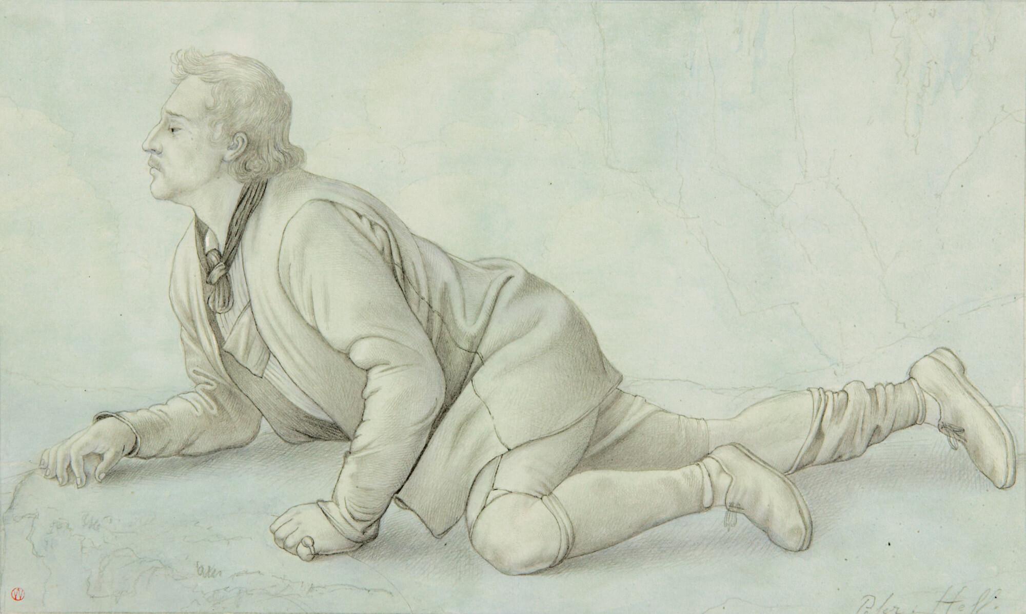 Peter Heinrich Lambert von Hess - Junger Mann, einen Abhang hinunterblickend.