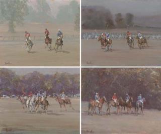 Peter Howell - A set of four polo scenes at a polo match at Cowdray Park: Going for the Ball, Taking a Backhander, Where is it gone? and Half-Time