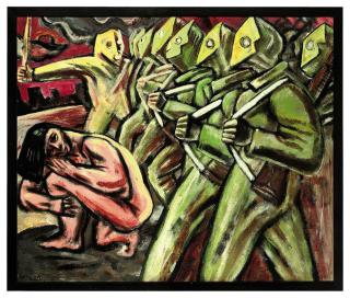 Peter Howson - Marching figures with kneeling nude