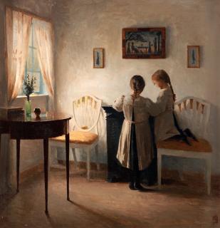 Peter Ilsted - Interior with two girls.