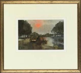 Peter Kelly, R.B.A., - Barges on the Thames; and Early morning on the Grand Canal, Venice