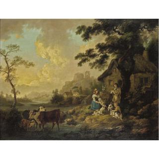 Peter La Cave - A Rustic Scene With Ruins Beyond
