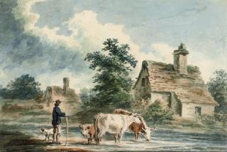 Peter La Cave - Cattle grazing by a farm