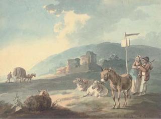 Peter La Cave - Travellers Conversing By A Signpost