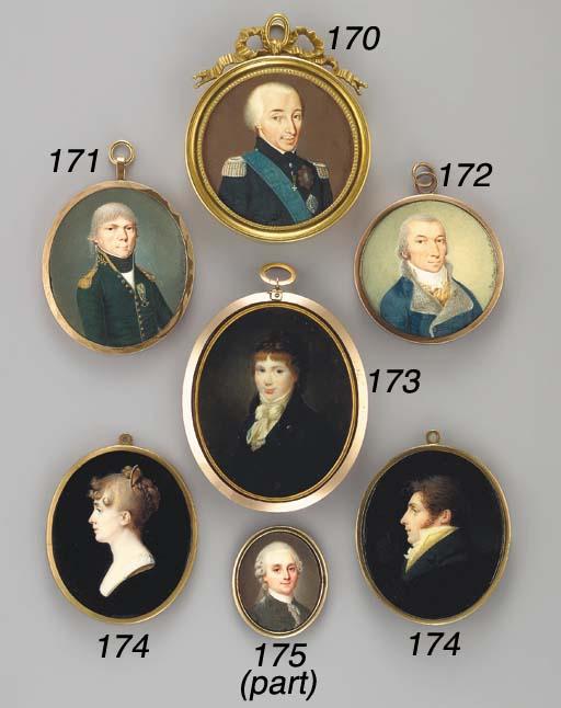 Peter Mayr - A postmaster, facing right in green coat and gold-embroidered green collar, gold buttons and epaulettes, white shirt and black stock, powdered hair, wearing a postal order