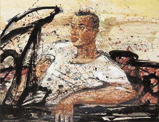 Peter Mclaren - Figure in a car (yellow sky)