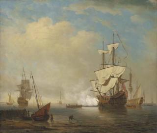 Peter Monamy - A flagship arriving at her anchorage to join the squadron of the Red