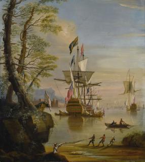 Peter Monamy - Ships In A Calm Near A Fort