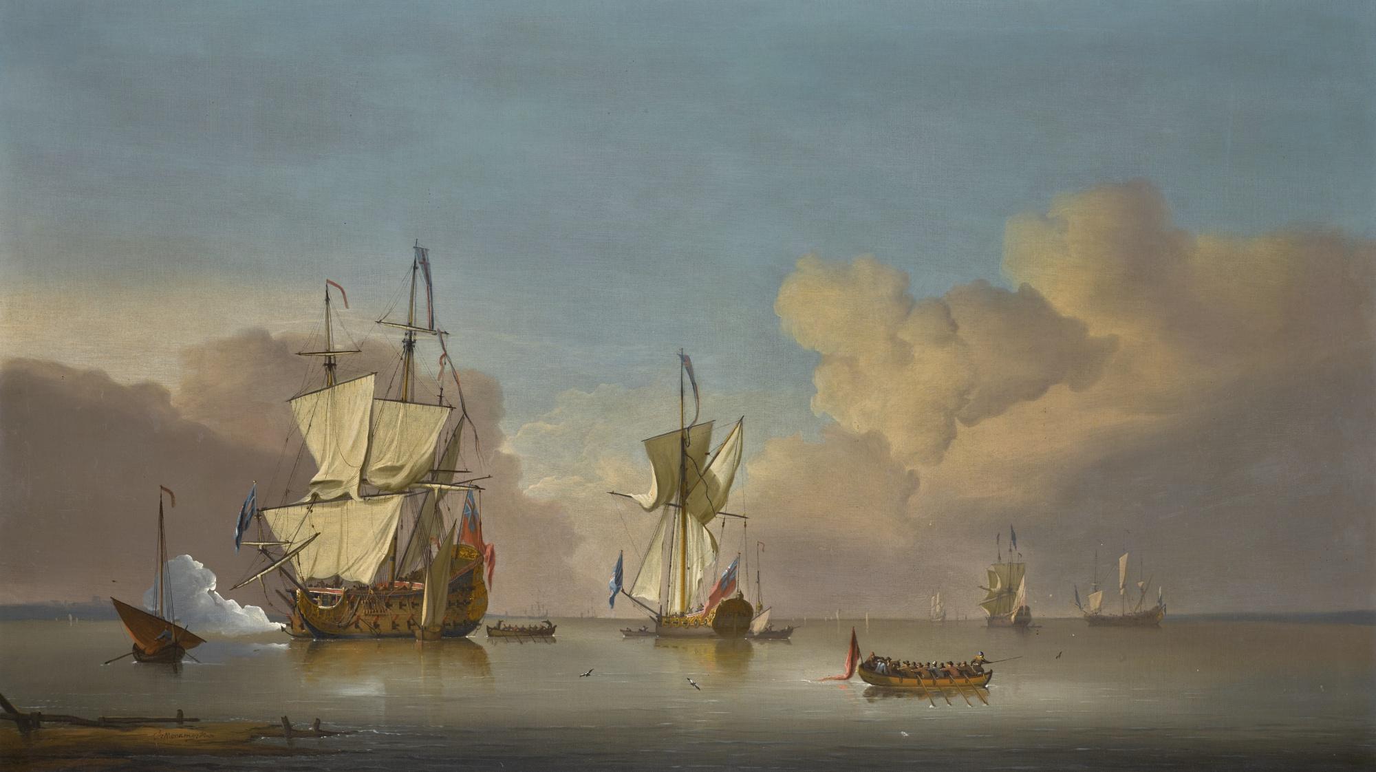 Peter Monamy - The Evening Gun: Men-O\'-War And Barges In A Calm Sea