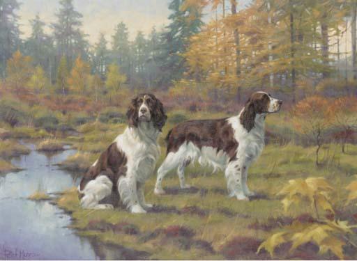 Peter Munro - Two Springer Spaniels In A Wooded Landscape
