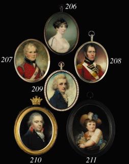 Peter Paillou - A young officer, facing right in scarlet coat with green facings, gold lace loops and epaulettes, white shoulder belt bearing rectangular gilt plate, frilled cravat