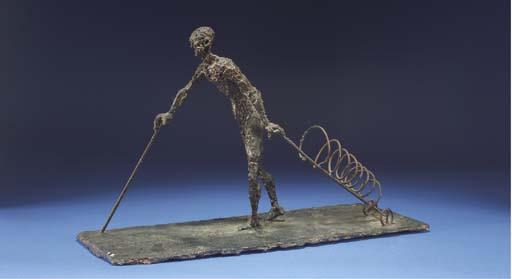 Peter Peri - A man with walking stick and trolley