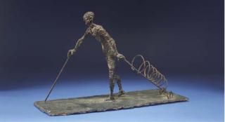 Peter Peri - A man with walking stick and trolley