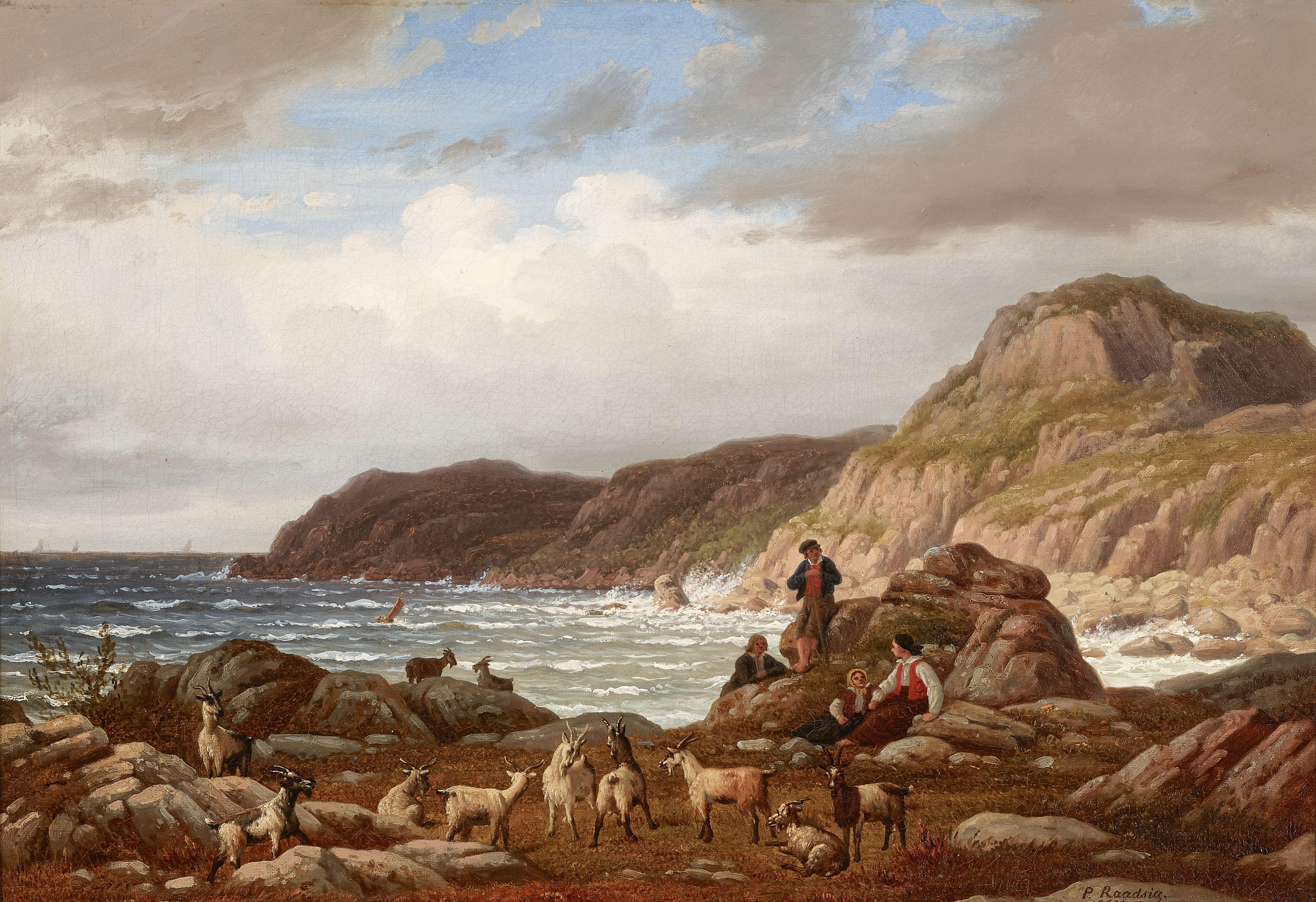 Peter Raadsig - Goat herders resting on a rocky shore