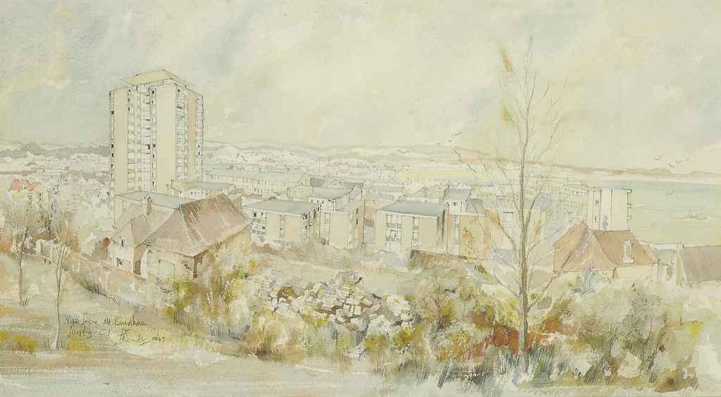 Peter Rendle - View from Mount Bingham, Jersey (illustrated); Jersey Yacht Club, St Aubin\'s; St Helier Harbour, 1968; The Harbour and Castle, St Helier, Jersey; and Bouley Bay, Jersey