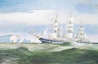 Peter Scott - A three masted ship passing the Needles off the Isle of Wight