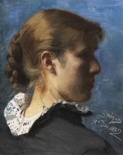 Peter Severin Kröyer - Porträt einer jungen Frau im Profil, wohl die Malerin Anna Ancher