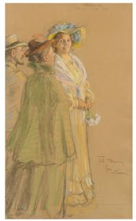 Peter Severin - Postmaster Schrøder, Anna Ancher and Henny Brodersen: A preliminary study for Sankt Hansblus på Skagen Strand (Midsummer Night on Skagen Beach)