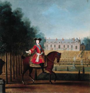 Peter Tillemans - Portrait of a nobleman on horseback, a palace and gardens beyond