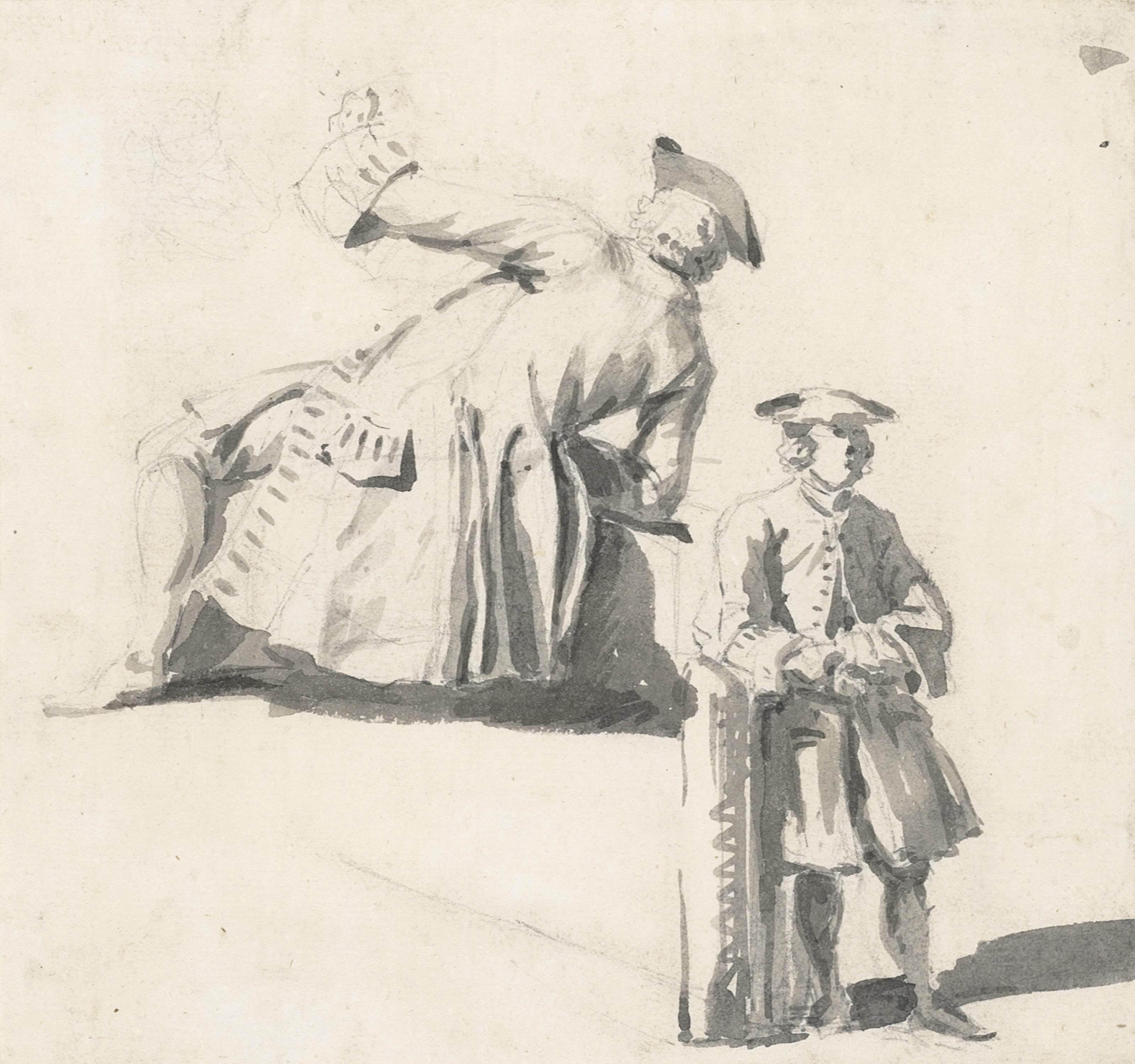 Peter Tillemans - Two studies of a gentleman in a frock coat and tricorn hat