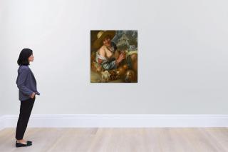 Peter Wtewael - A Goatherd With A Bagpipe And His Mastiff, In A Landscape With Goats Beyond