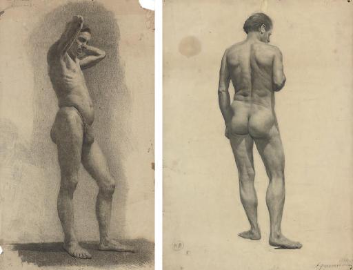 Petr Borisovich Krokhonyatkin - A male nude from the side; and A male nude from the back