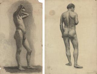 Petr Borisovich Krokhonyatkin - A male nude from the side; and A male nude from the back