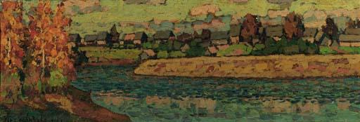 Petr Ivanovich Petrovichev - View of a Village on a River Bend