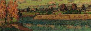 Petr Ivanovich Petrovichev - View of a Village on a River Bend