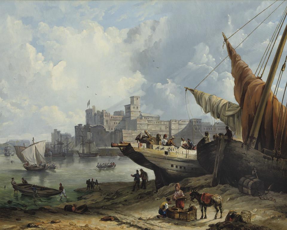 Petrus Augustus Beretta - A Busy Day In A Mediterranean Harbour