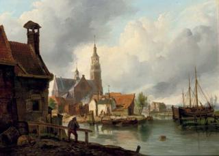 Petrus Augustus Beretta - A shipwharf in Maassluis