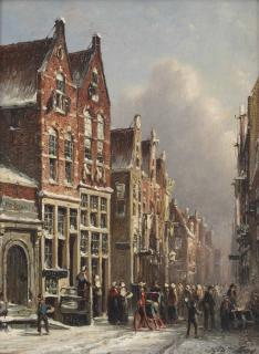 Petrus Gerardus Vertin - A bustling streetscene in winter