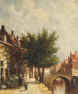 Petrus Gerardus Vertin - A market stall along a canal in summer