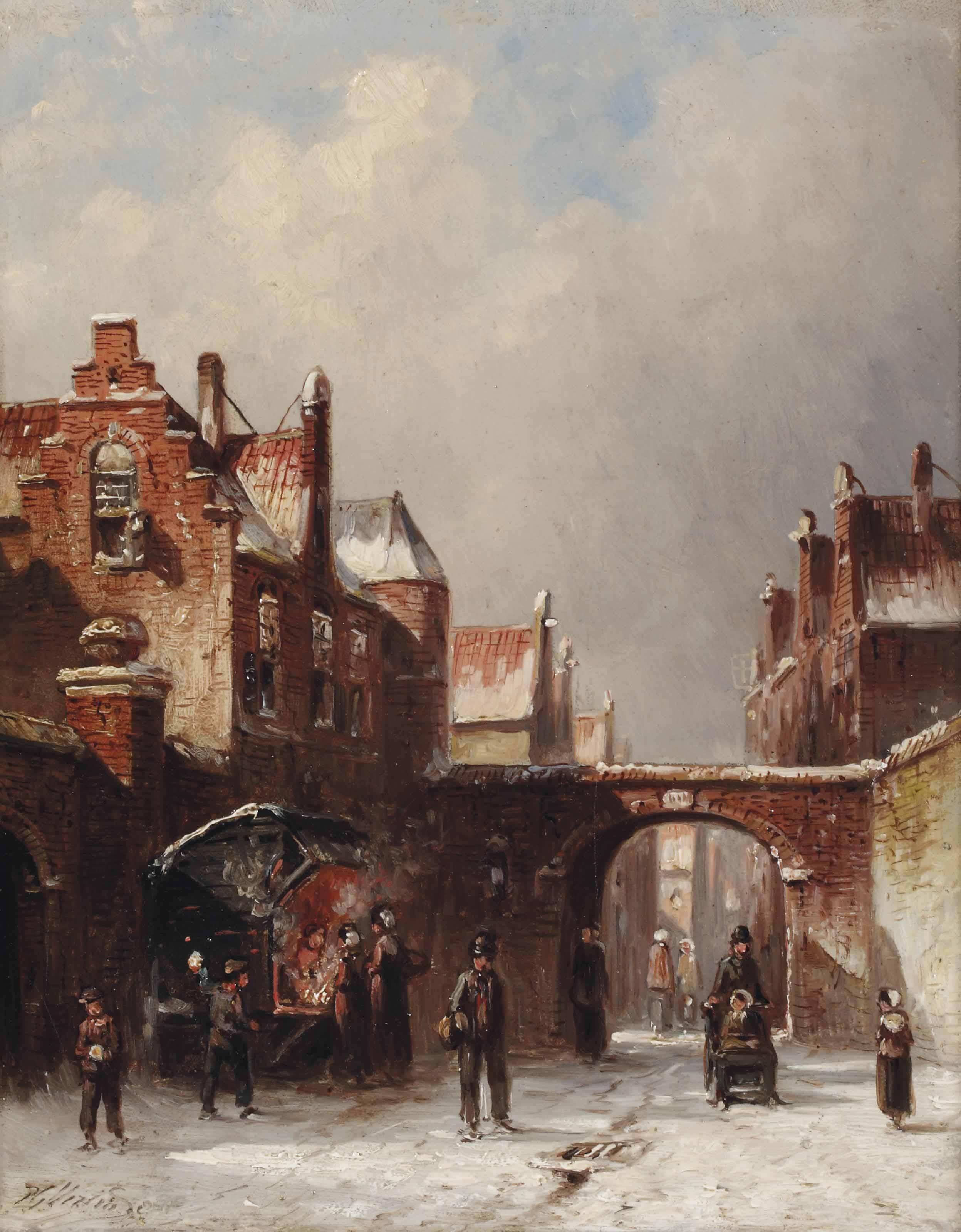 Petrus Gerardus Vertin - A Market Stall On A Cold Wintersday