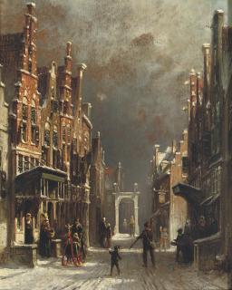 Petrus Gerardus Vertin - A snowball fight in a Dutch street