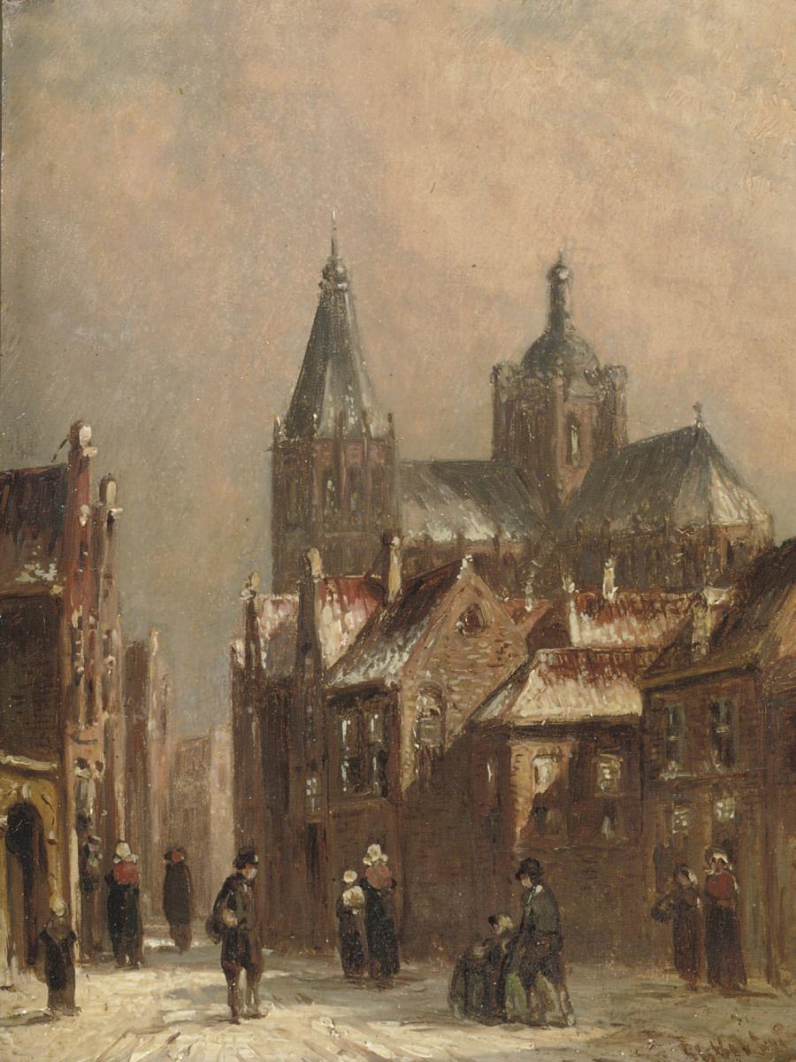 Petrus Gerardus Vertin - A town scene in winter