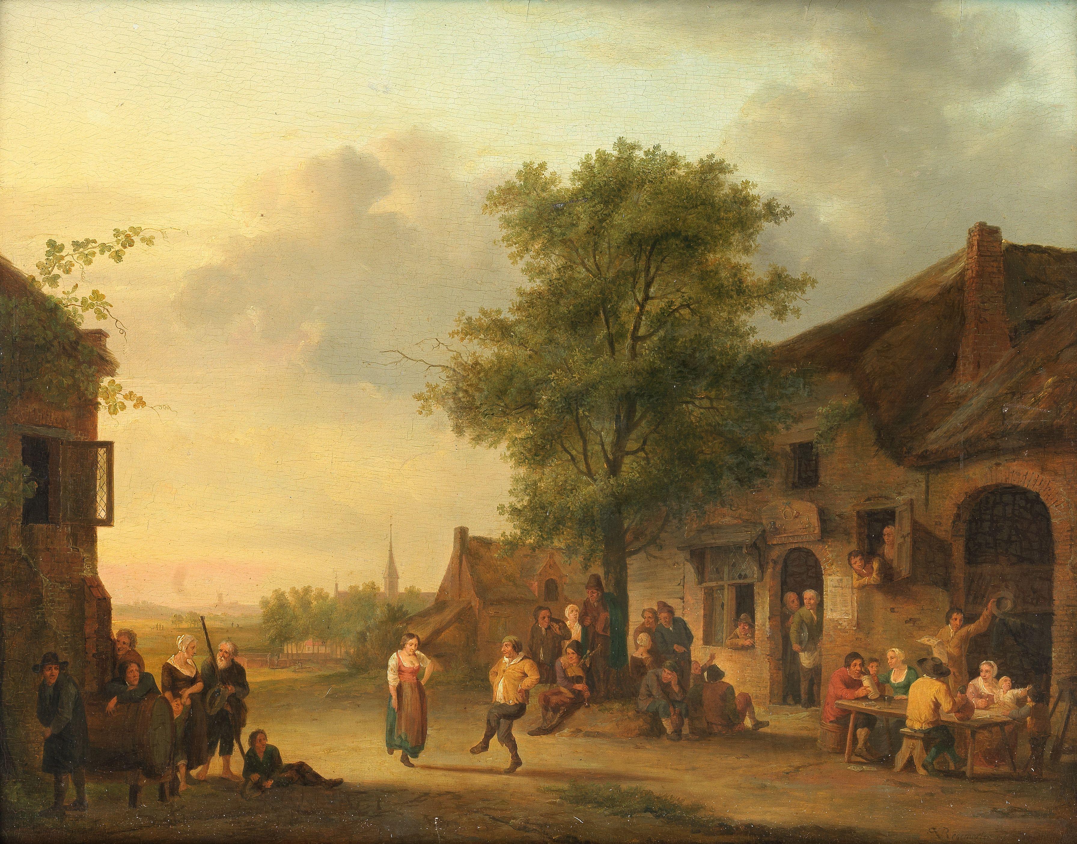Petrus Johann Van Regemorter - Figures outside an inn