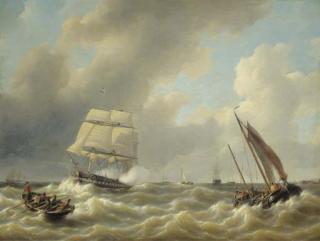 Petrus Johannes Schotel - A Three-Master On A Choppy Sea