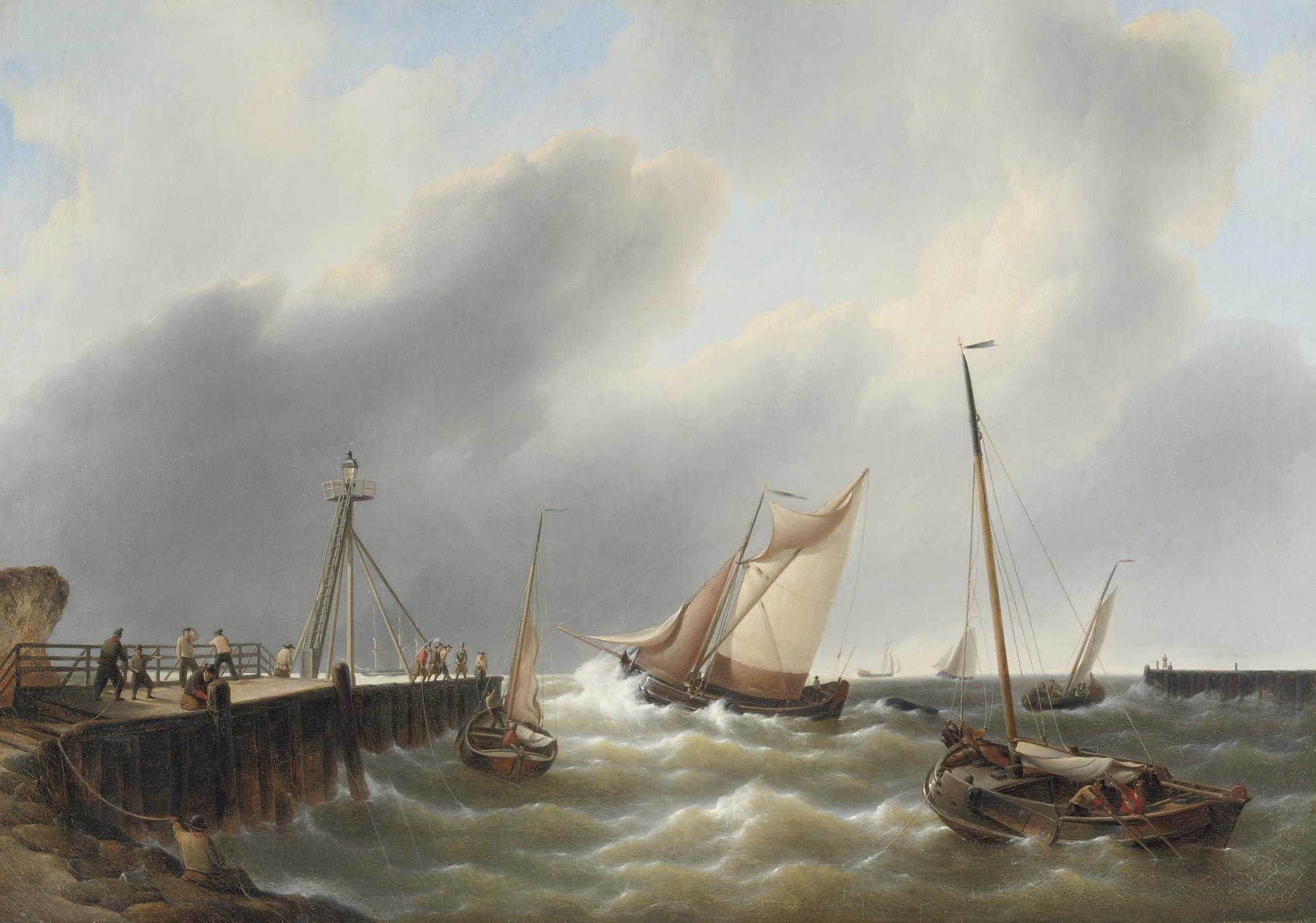 Petrus Johannes Schotel - Shipping off a jetty