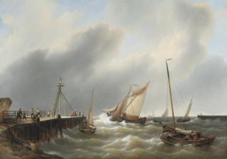 Petrus Johannes Schotel - Shipping off a jetty