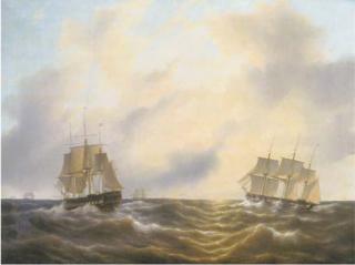 Petrus Johannes Schotel - Three-masters in open water
